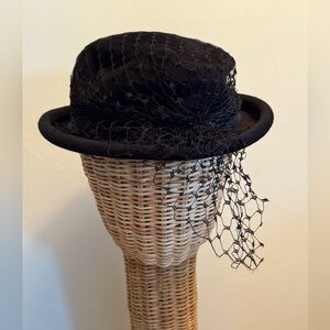 Vintage Black Veiled Bowler Hat